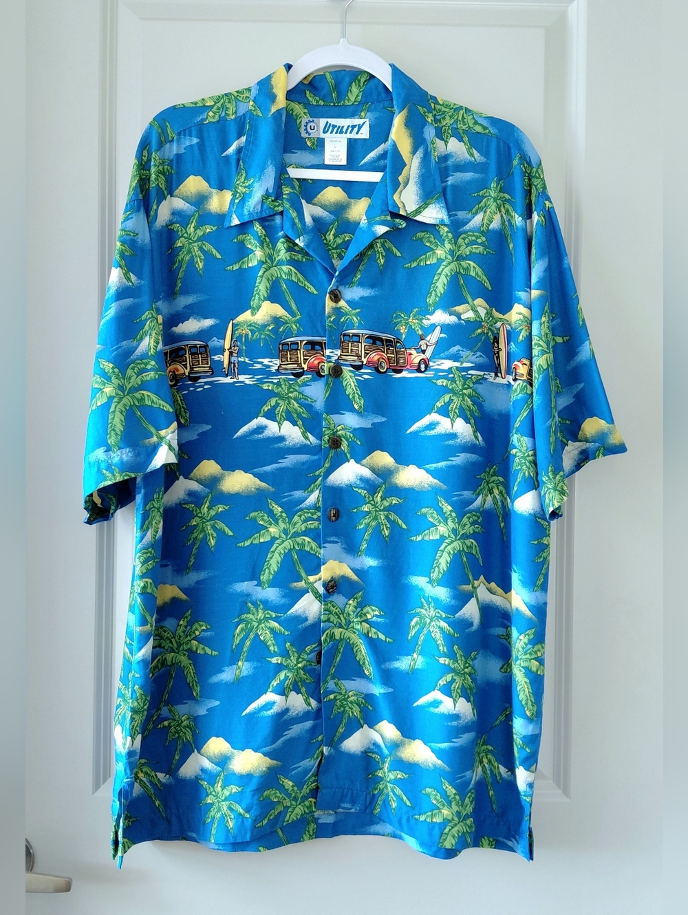Blue Palm-Print Hawaiian Shirt
